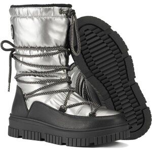 Women Grey Waterproof Fleece Lined Rain Boots for Winter Cold Weather